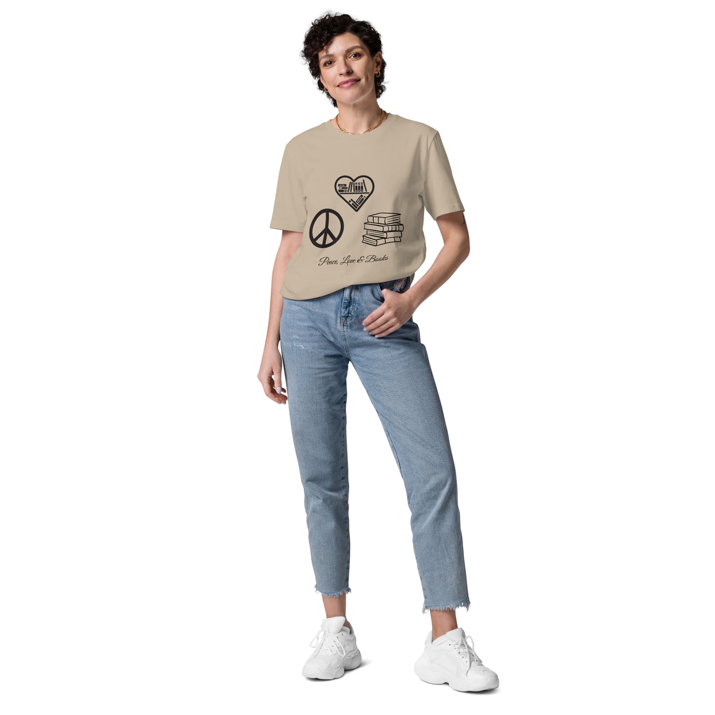 Peace, Love & Books Unisex organic cotton t-shirt