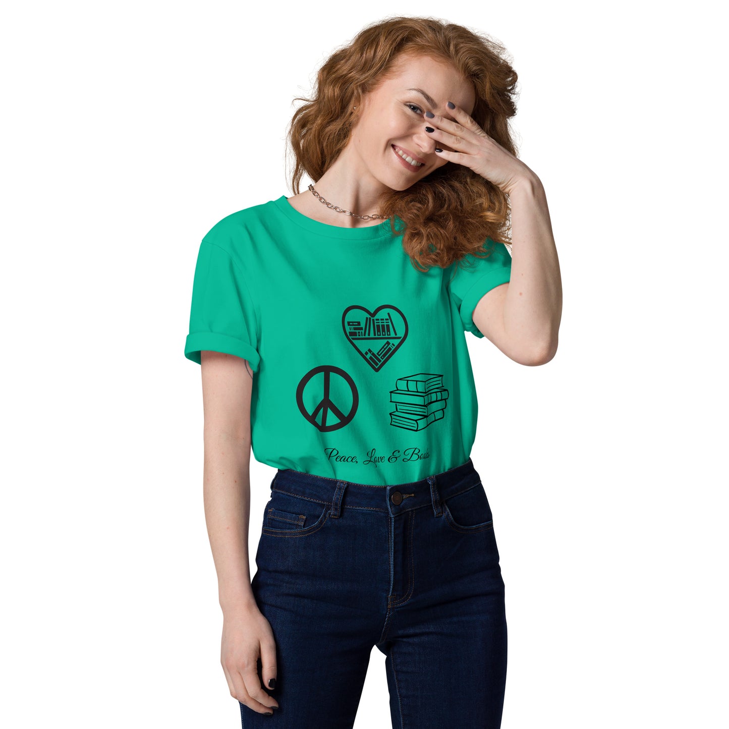 Peace, Love & Books cotton t-shirt