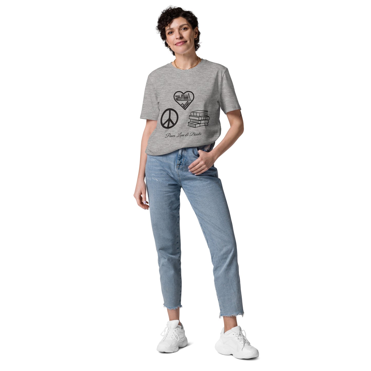 Peace, Love & Books Unisex organic cotton t-shirt