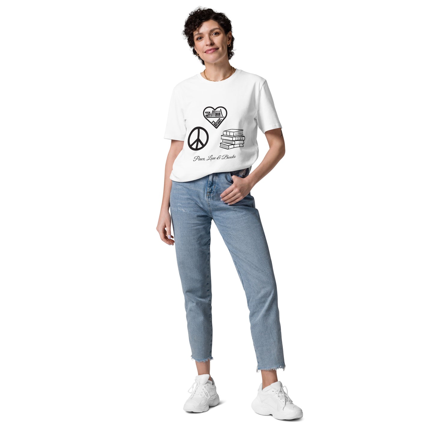 Peace, Love & Books Unisex organic cotton t-shirt