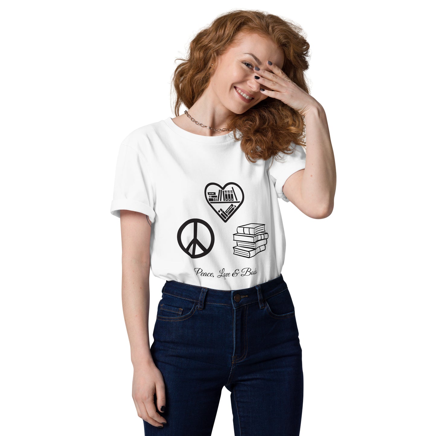 Peace, Love & Books cotton t-shirt